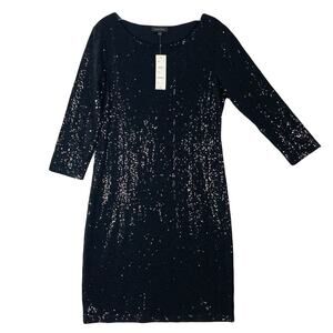 NWT SPENSE Dress 8 Black Sequins Long-Sleeve Stretchy Glam Glitter Sparkly LBD